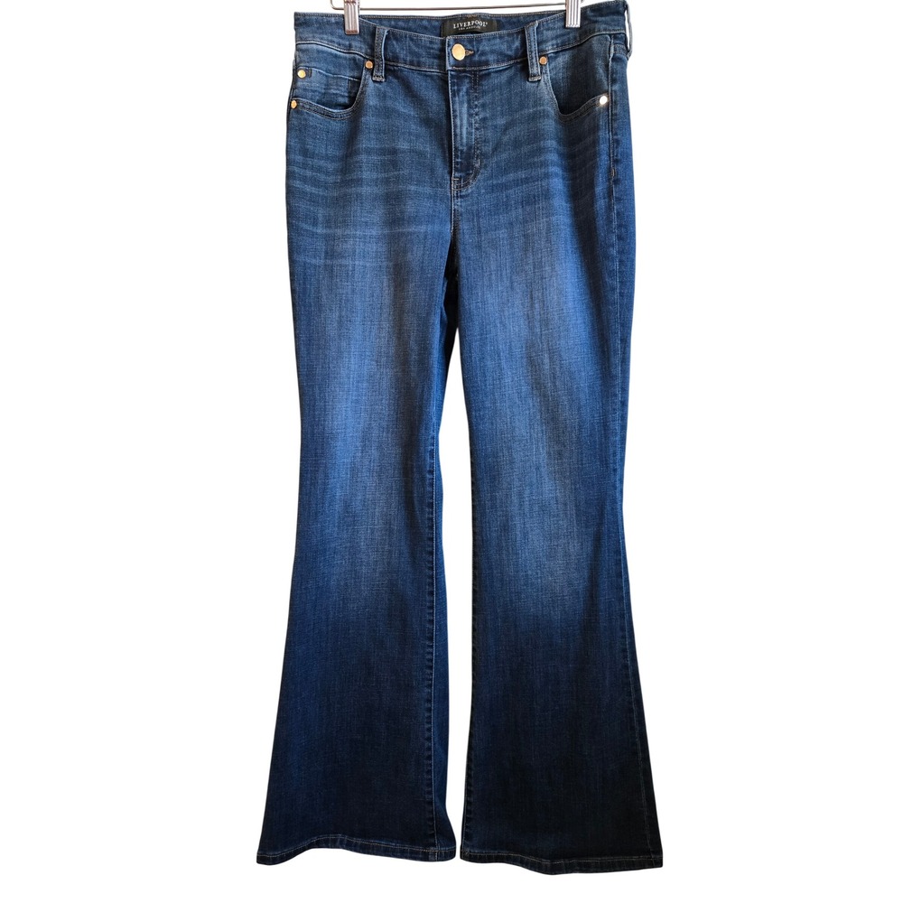 Liverpool Los Angeles Hannah Flare Jeans Dark Wash Denim Blue Womens Size 12/31